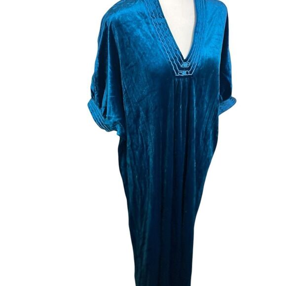 Vintage 70's Tom Bezduda For Barad & Co. Night Gown/Kaftan Large Blue Velour - Picture 2 of 12